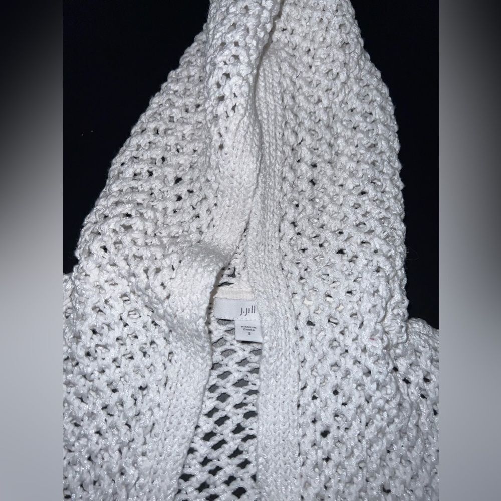 J.Jill White Crochet Hooded Cardigan With Fringe Hem Size Small GUC - Picture 4 of 8
